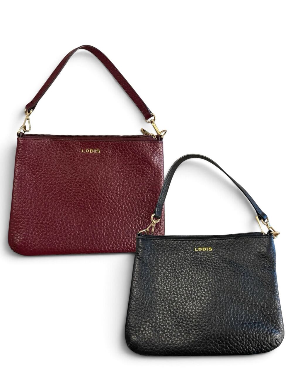 Lodis Emily Italian Pebbled Leather Shoulder Bag Clutch Bundle Black Burgundy